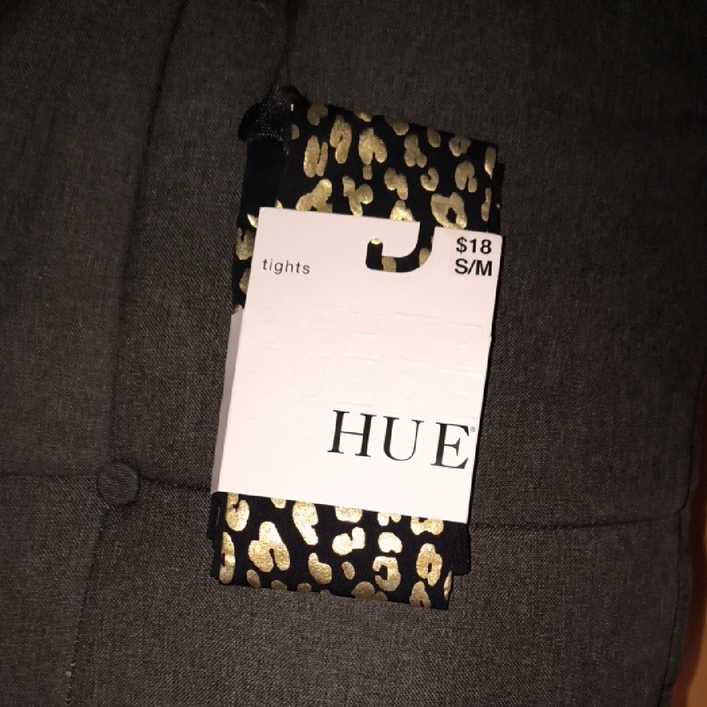 NWT HUE | Black and Gold Leopard Print Leggings